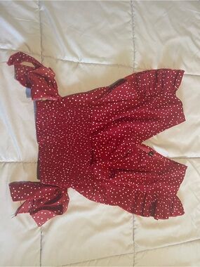 SHEIN Red Polka Dot V-Neck Blouse